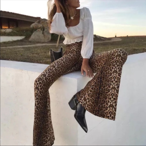 1 Left!  Leopard Printed Bell Bottom Pants - Picture 3 of 8